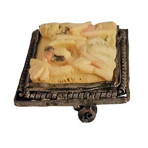 Chinese Import Silver Plated Romantic Couple Carved Celluloid, Plastic Pin